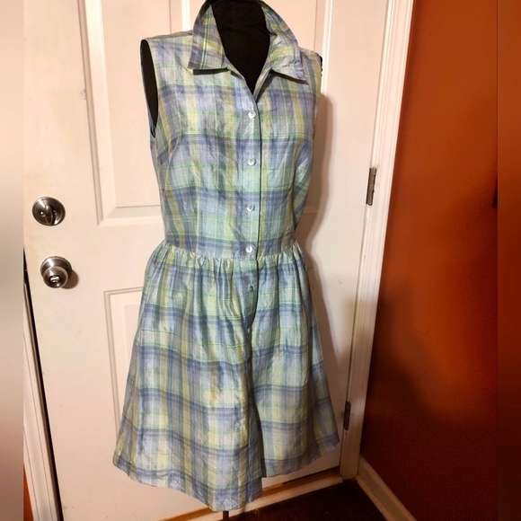 🔹💜💚🔹Beautiful Saks Fifth Avenue Genuine Silk Retro Style Button Up Dress - 8 - Picture 2 of 16